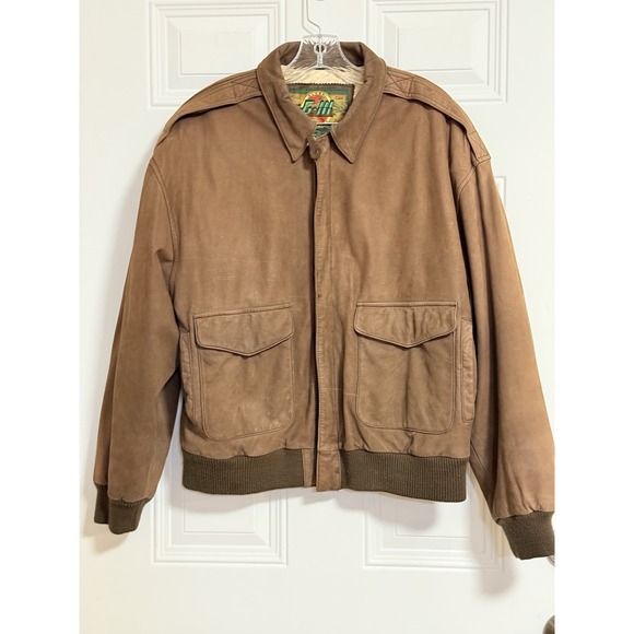 G-III Dark Brown Leather Bomber Jacket Suede-like SZ Medium Aviator - Picture 9 of 10